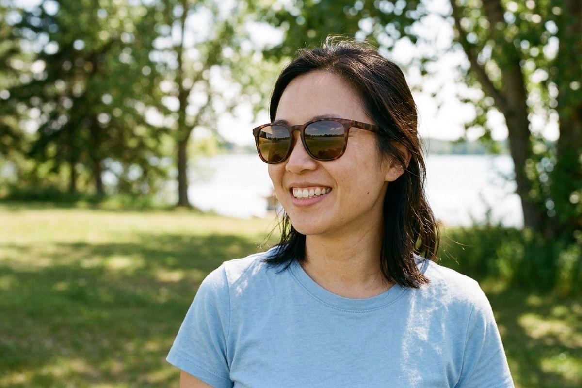 a person wearing sunglasses while outside